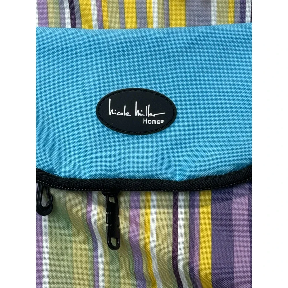 Nicole Miller Home Rolling Insulated Cooler Bag Striped Blue Yellow Purple